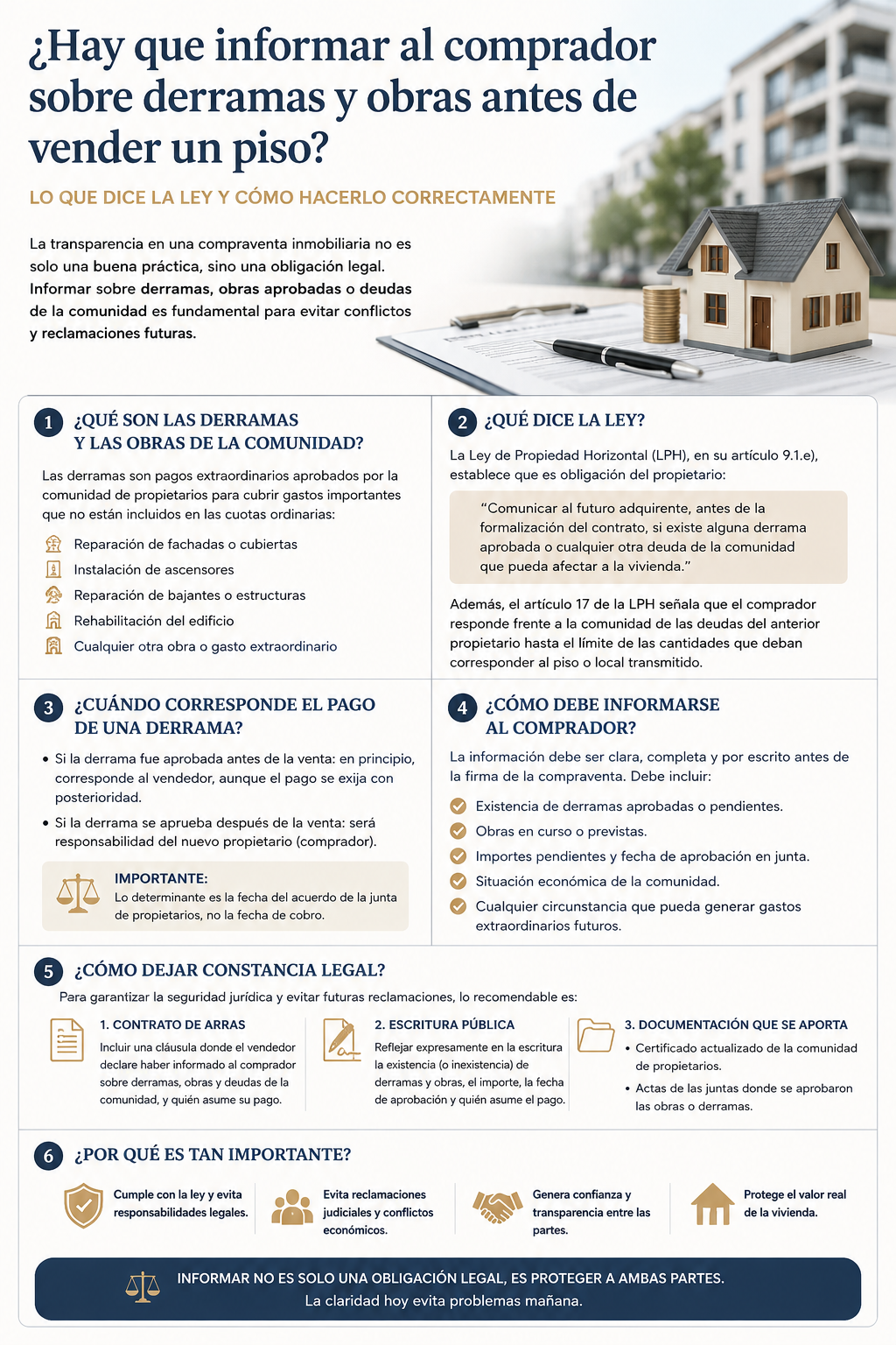 ¿Es obligatorio informar al comprador sobre derramas y obras en la comunidad antes de vender un piso?